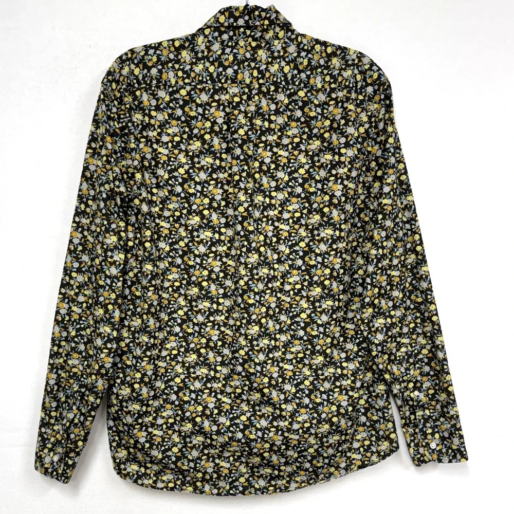 J Crew Shirt Men's Large Dark Floral Cotton Secret Wash Slim Button-Down Casual
